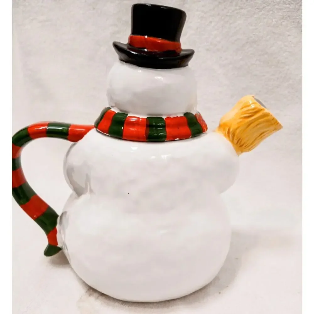 Cooks Club Frosty SNOWMAN TEAPOT Hot Chocolate Server Christmas‎ Holiday Ceramic